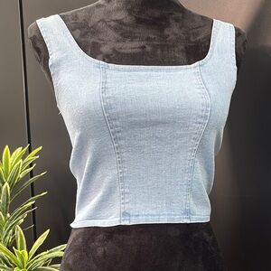 Vivid Square Neck,zipper back,light blue jean cotton,crop top